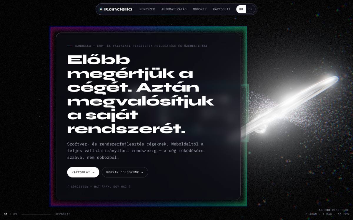 Adatfolyam — Részecskékből álló adatáram fut végig a cégen.